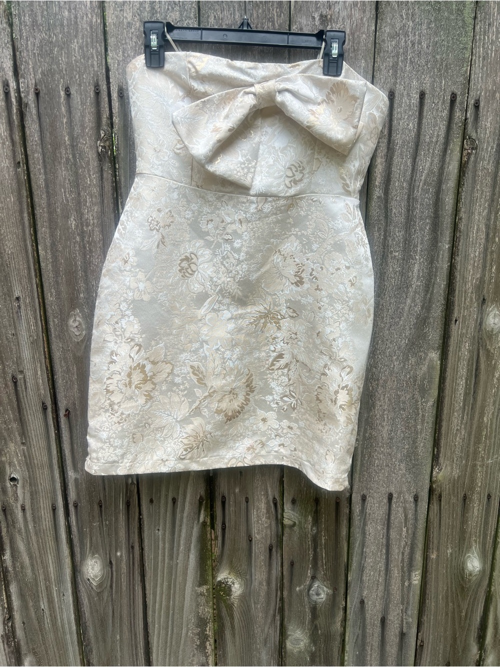 Sugarlips Champagne Floral Strapless Mini Dress